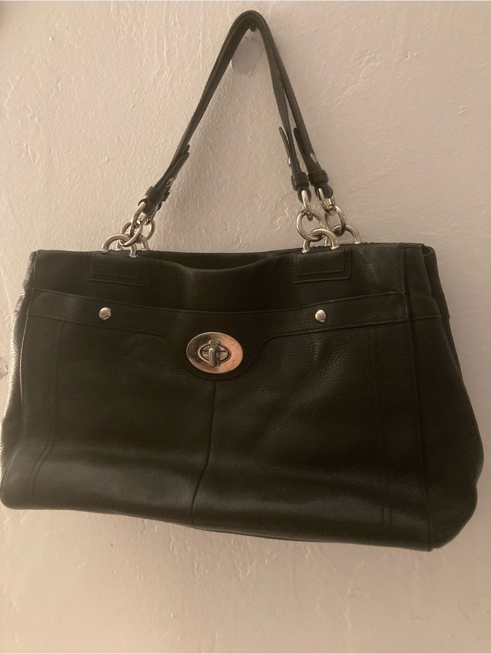 Coach Black Leather Shoulder Bag with Silver Hardware